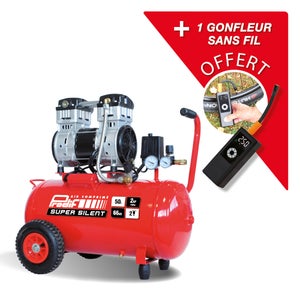 Compresseur d'atelier silencieux PRODIF 50 l 2 cv SIL850GSF 12 V + gonfleur sans fil