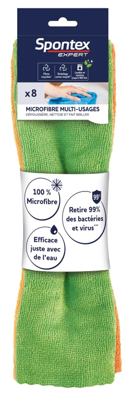 Lot de 8 chiffons polyester SPONTEX EXPERT Multiusage