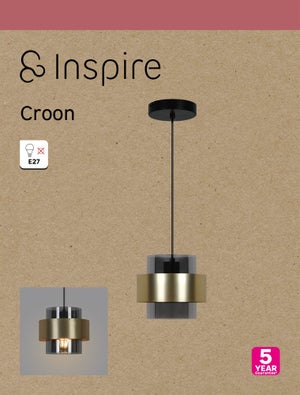 Suspension INSPIRE Croon E27 diam.18 cm métal dore/verre noir
