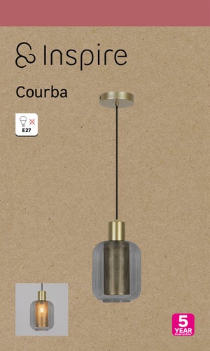 Suspension INSPIRE Courba, E27 diam. 17, métal laiton/verre fumé