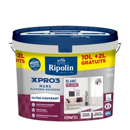 Peinture mur, plafond, boiserie blanc velours RIPOLIN Xpro3 10L+2L gratuit