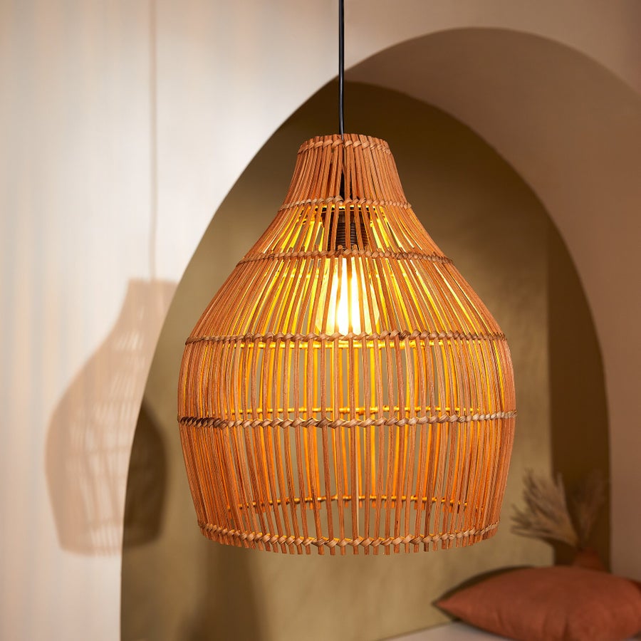 Suspension Rotin Huela Naturel - Luminaire Design Avec Ampoule E27 Non Incluse