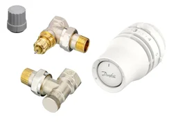 Kit corps et robinet thermostatique équerre clic-clac laiton nickelé DANFOSS