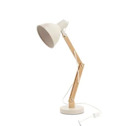 Lampe de bureau Motio articulée, métal/bois blanc, e27, INSPIRE H.30 cm