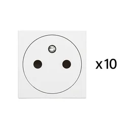 Lot de 10 prises avec terre, complet, LEGRAND Mosaic, blanc
