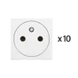 Lot de 10 prises avec terre, complet, LEGRAND Mosaic, blanc