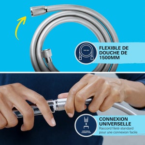 Pommeau 1 jet et flexible VITALIO START, chromé