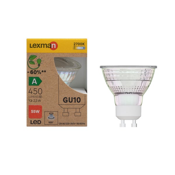 Ampoule led reflecteur gu10 2,5w=50w 450lm 100d 2700k classe a LEXMAN