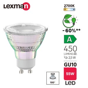Ampoule led reflecteur gu10 2,5w=50w 450lm 100d 2700k classe a LEXMAN