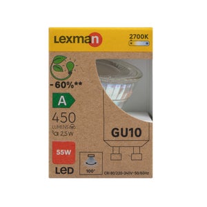 Ampoule led reflecteur gu10 2,5w=50w 450lm 100d 2700k classe a LEXMAN