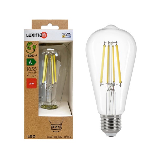 Ampoule led edison verre e27 4,9w=75w 1055lm claire 4000k classe a LEXMAN