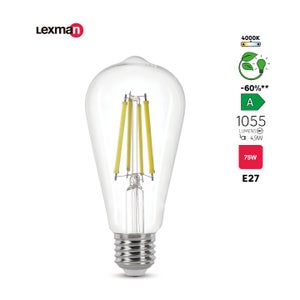 Ampoule led edison verre e27 4,9w=75w 1055lm claire 4000k classe a LEXMAN