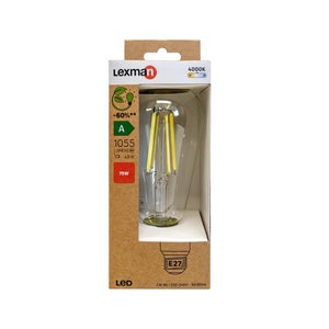 Ampoule led edison verre e27 4,9w=75w 1055lm claire 4000k classe a LEXMAN