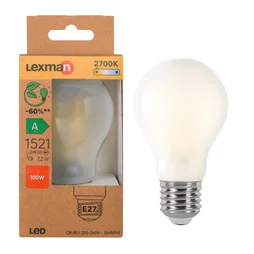 Ampoule led standard verre e27 7,2w=100w 1521lm depolie 2700k classe a LEXMAN