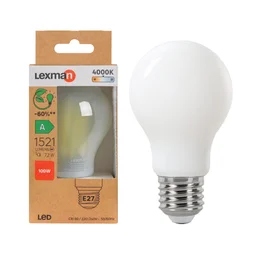 Ampoule led standard verre e27 7,2w=100w 1521lm depolie 4000k classe a LEXMAN