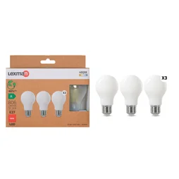Lot de 3 ampoules led à filament classique,  E27, 806lm = 60W, blanc neutre, LEXMAN