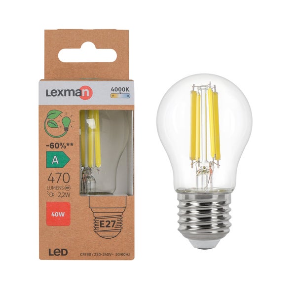 Ampoule led spherique e27 3w=40w 470lm claire 4000k classe a LEXMAN