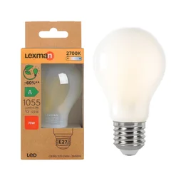 Ampoule led standard verre e27 5w=75w 1055lm depolie 2700k classe a LEXMAN