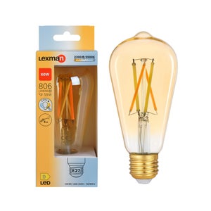 Ampoule led Edison E27 5,9w=60w 806lm ambre 2200 à 5500K cct/dim tout en 1 LEXMAN