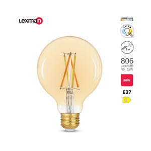 Ampoule led globe 95mm E27 5,9w=60w 806lm ambre 2200 à 5500K cct/dim tout en 1 LEXMAN