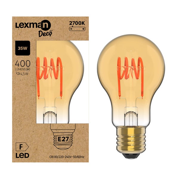 Ampoule led standard e27 4,5w=35w 400lm 2700k spirale ambre LEXMAN