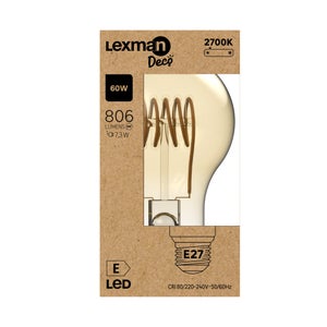 Ampoule led standard e27 7,3w=60w 806lm 2700k spirale ambre LEXMAN