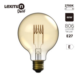 Ampoule led globe 95mm e27 7,3w=60w 806lm 2700k spirale h ambre LEXMAN