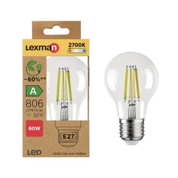 Ampoule led standard e27 3,8w=60w 806lm claire 2700k classe a LEXMAN