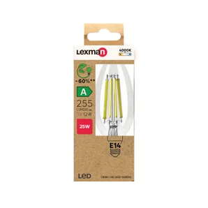 Ampoule led flamme lisse e14 2w=25w 255lm claire 4000k classe a LEXMAN