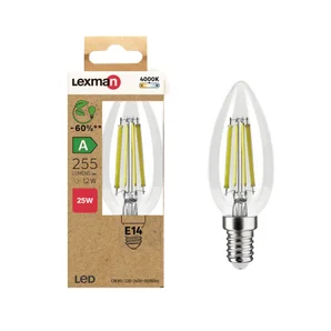 Ampoule led flamme lisse e14 2w=25w 255lm claire 4000k classe a LEXMAN