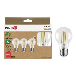 Ampoule led standard e27 3,8w=60w 806lm claire 4000k classe a lot de 3 LEXMAN