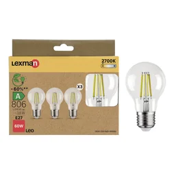 Ampoule led standard e27 3,8w=60w 806lm claire 2700k classe a lot de 3 LEXMAN