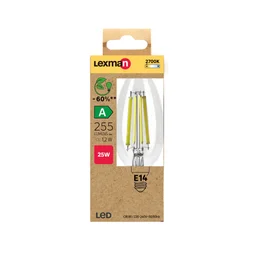 Ampoule led flamme lisse e14 2w=25w 255lm claire 2700k classe a LEXMAN