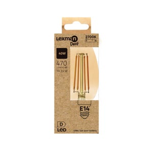 Ampoule led flamme e14 4w=40w 470lm 2700k ambre LEXMAN