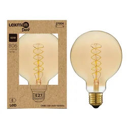 Ampoule led globe 95mm e27 7,3w=60w 806lm 2700k spirale v ambre LEXMAN