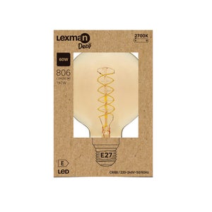 Ampoule led globe 95mm e27 7,3w=60w 806lm 2700k spirale v ambre LEXMAN