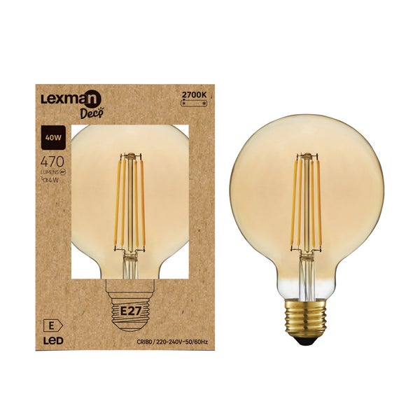 Ampoule led globe 95mm e27 4,2w=40w 470lm 2700k ambre LEXMAN