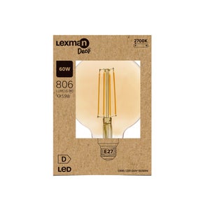 Ampoule led globe 125mm e27 7,8w=60w 806lm 2700k ambre LEXMAN