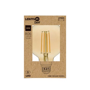 Ampoule led globe 95mm e27 7,8w=60w 806lm 2700k ambre LEXMAN