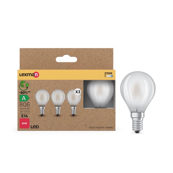Ampoule led spherique e14 3,8w=60w 806lm depolie 2700k classe a x3 lxm