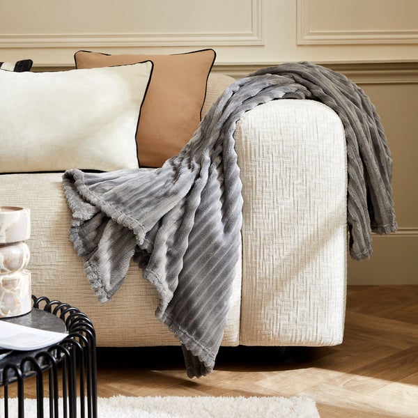 Plaid Lena, gris l.200 x L.220 cm INSPIRE