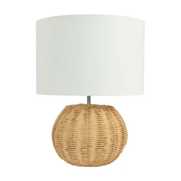 Lampe cartu e27 h16 rattan + abat jour lin naturel inspire