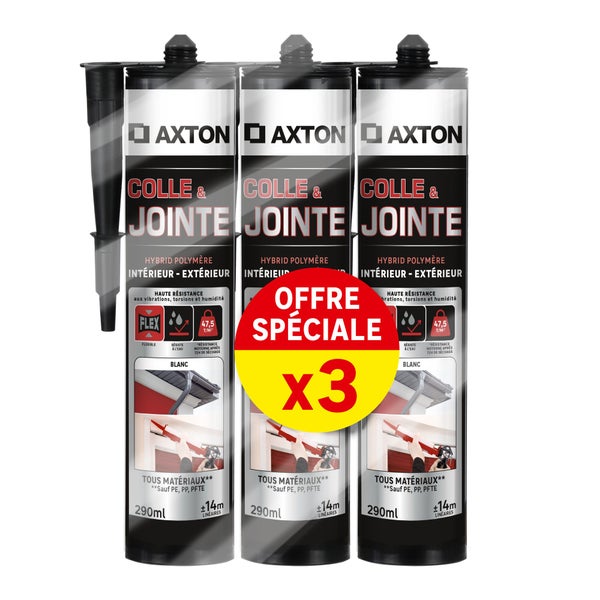 Colle joint int/ext polymere axton blanc cartouche 290ml x3