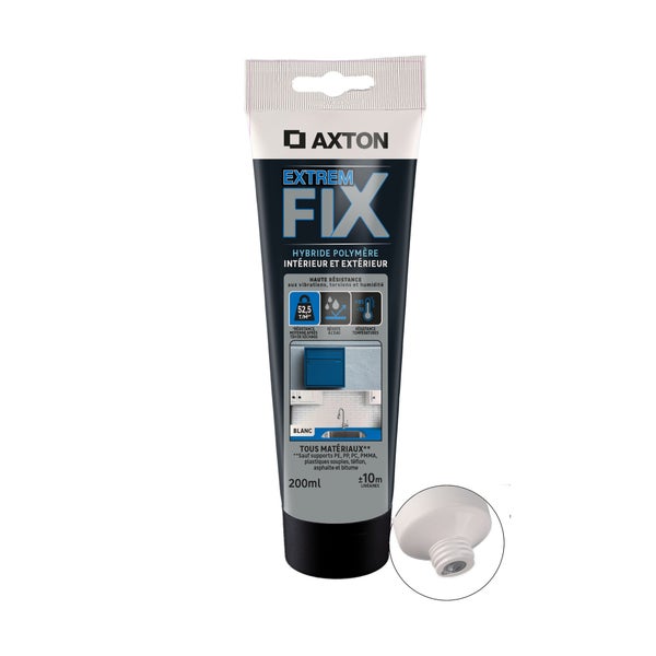 Colle fixation int/ext polymere axton extremfix blanc tube 200ml