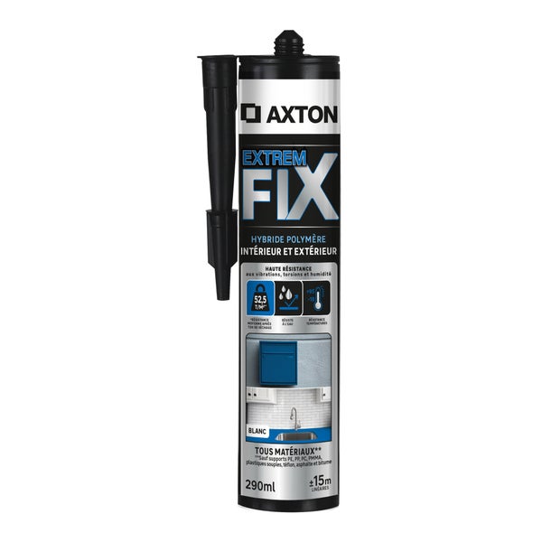 Colle fixation int/ext polymere axton extremfix blanc cart 290ml