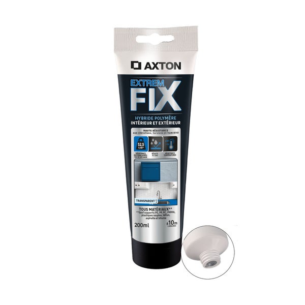 Colle fixation int/ext polymere axton extremfix transp cart 200ml