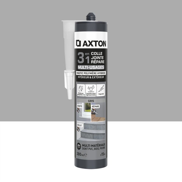 Mastic 3en1 multi usages polymère hybride AXTON gris cartouche 280ml