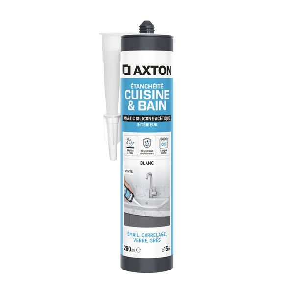 Mastic silicone cuisine/bain blanc AXTON cartouche 280 ml