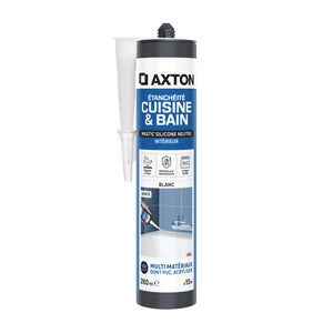 Mastic silicone cuisine/bain neutre blanc AXTON cartouche 280 ml