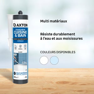 Mastic silicone cuisine/bain neutre blanc AXTON cartouche 280 ml